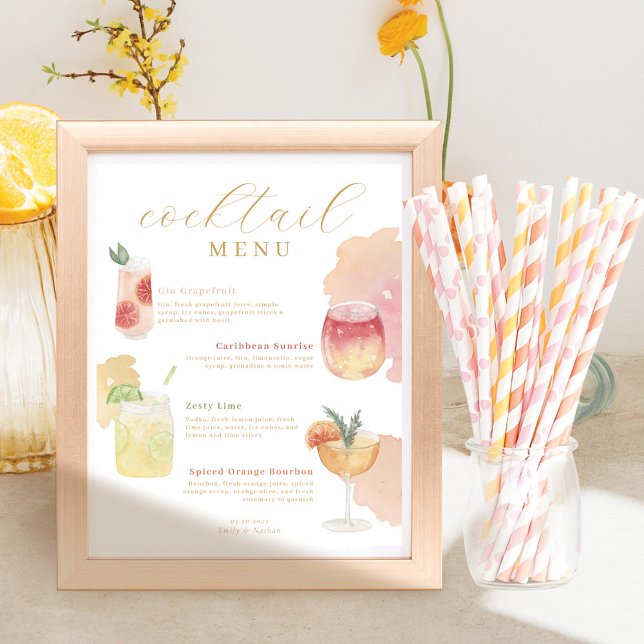 Cocktail Menu Watercolor Bröllop Pub Drink Menu Poster (Skapare uppladdad)