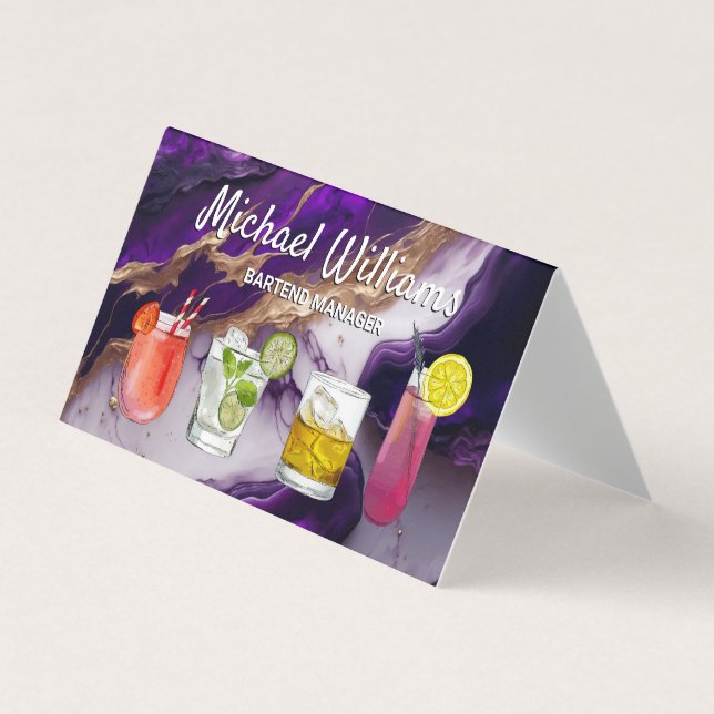 Cocktail Mix Drinks | Lila Guld Marble Visitkort (Framsida)