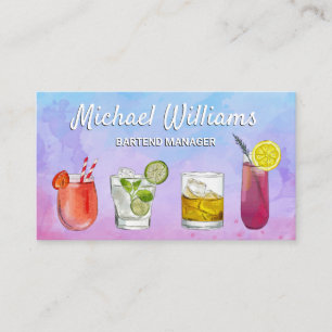 Cocktail Mix Drinks Mixology Watercolor Visitkort