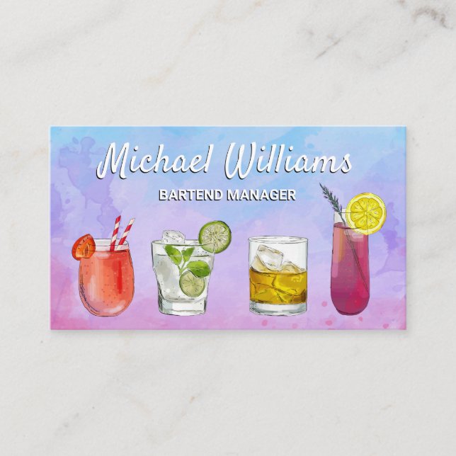 Cocktail Mix Drinks | Mixology Watercolor Visitkort (Framsida)