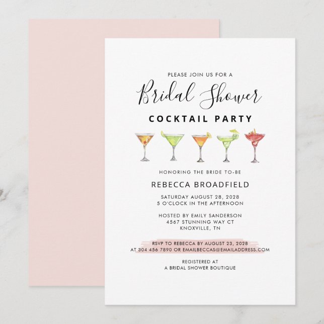 Cocktail Möhippa Party Inbjudningar (Fram/baksida)