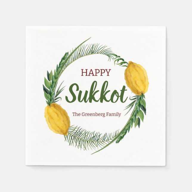 Cocktail Napkin Lycklig Sukkot Lulav Personlig Pappersservett (Framsidan)