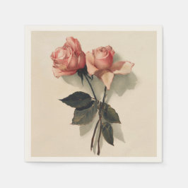 Cocktail Napkin Papper med Vintage Rosa ros Pappersservett