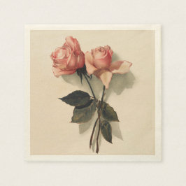 Cocktail Napkin Papper med Vintage Rosa ros Pappersservett