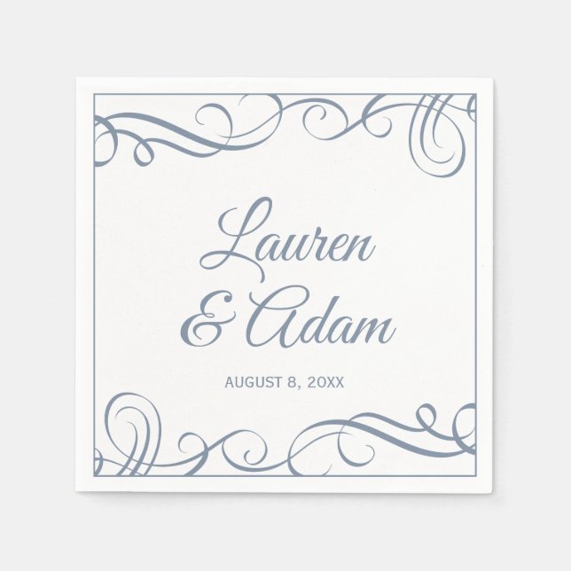 Cocktail Napkins | Elegant Swirls (blått) Pappersservett (Framsidan)