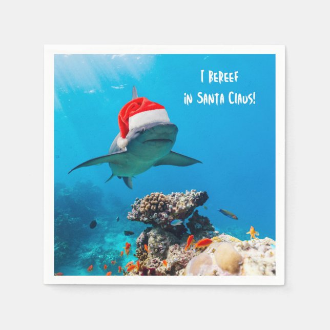 Cocktail Napkins, Shark Christmas Pappersservett (Framsidan)