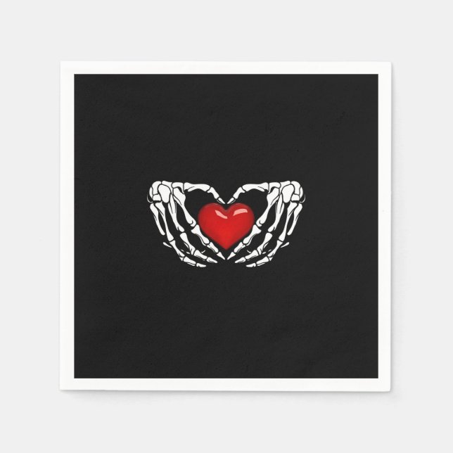 Cocktail Napkins, Skeleton Händer Around Heart Pappersservett (Framsidan)