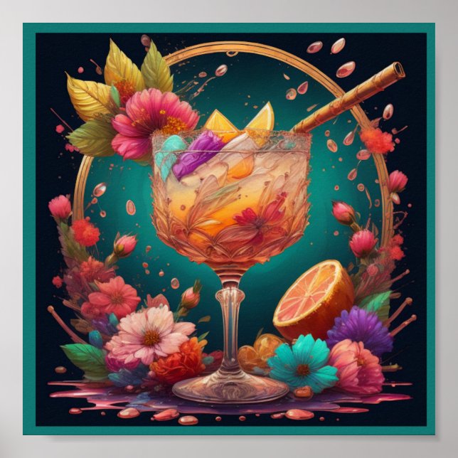 Cocktail och blommor poster (Framsidan)