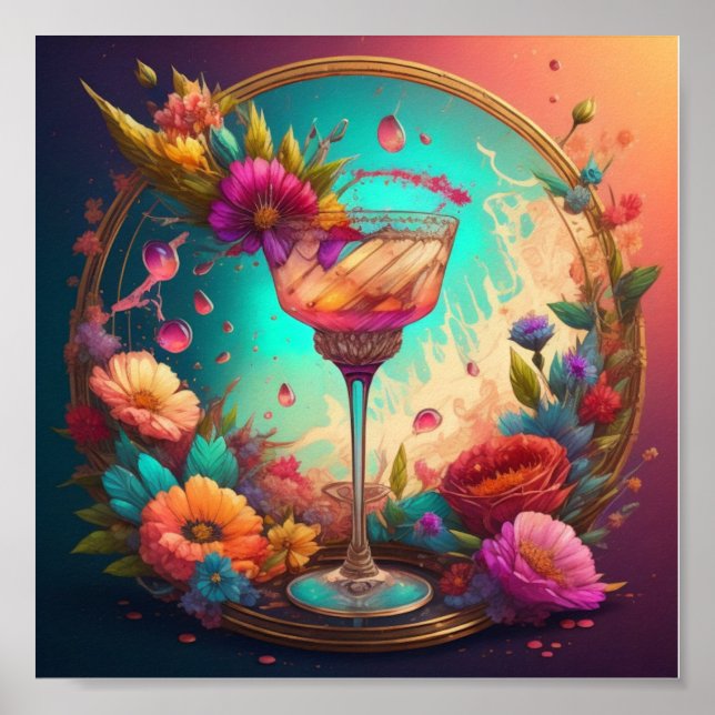 Cocktail och blommor poster (Framsidan)