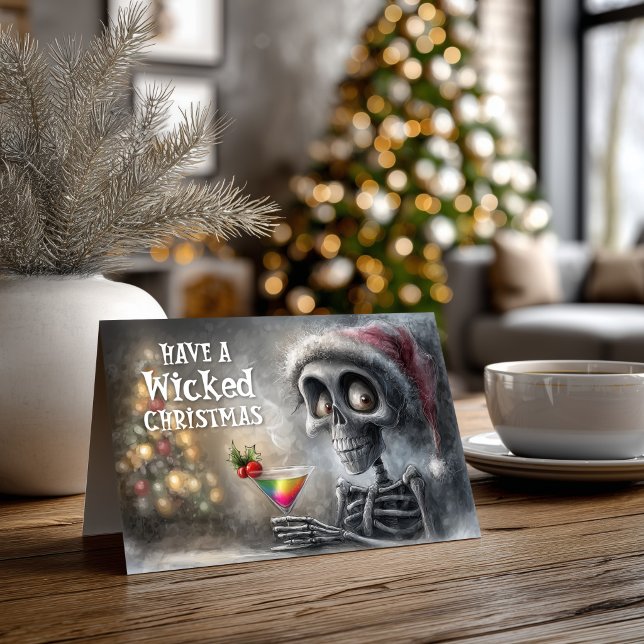 Cocktail och jul-skelett helgkort (Skapare uppladdad)