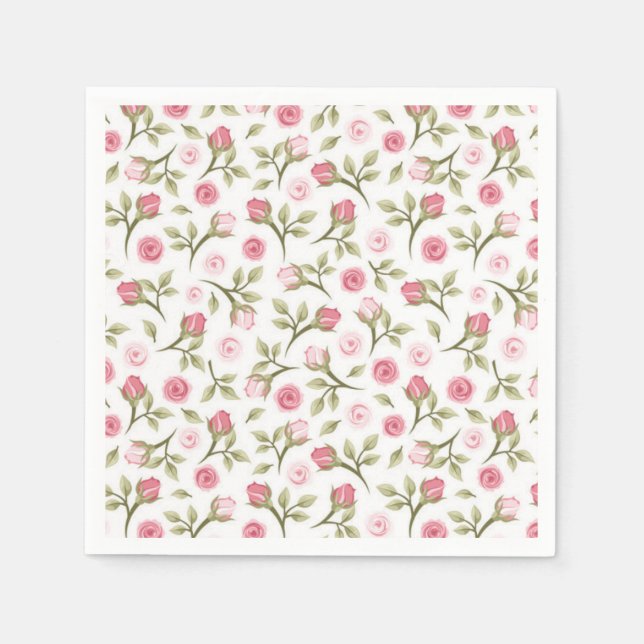 Cocktail Papperservetter - Rosa Rosor Pappersservett (Framsidan)