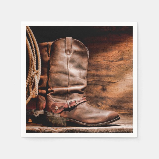Cocktail Pappersservett CowboyBoots Barn Wood Rust (Framsidan)