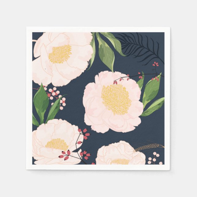 Cocktail Pappersservett White Blommigt Flowers on  (Framsidan)