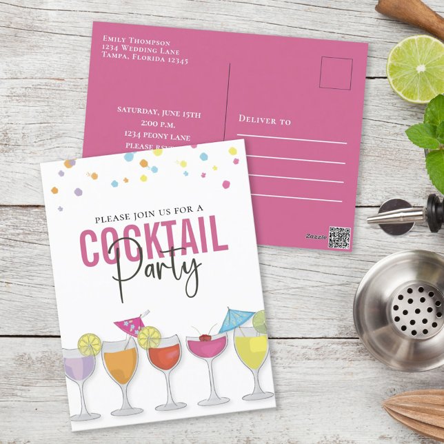 Cocktail Party Cute Anpassningsbar-inbjudan Vykort (Skapare uppladdad)