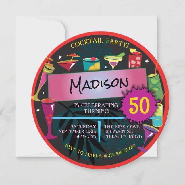 Cocktail Party Drinks Vin 50:e födelsedagen Inbjudningar (Framsida)