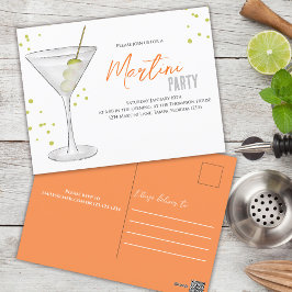 Cocktail Party Retro Typography Martini Vykort