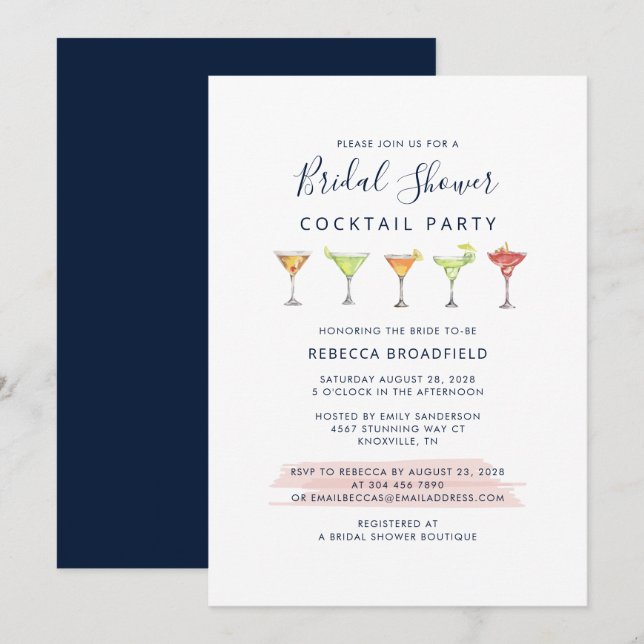 Cocktail Party Script Bridal Shower Inbjudningar (Fram/baksida)