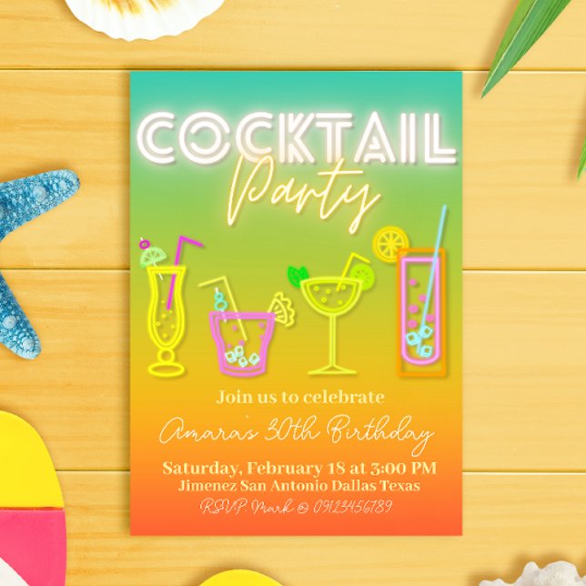 Cocktail Party - Tropical Inbjudningar (Cocktail Party - Tropical Invitation)