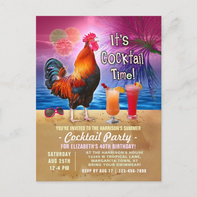 Cocktail Party Tropical Tupp Funny Birthday Inbjudan Vykort (Framsida)