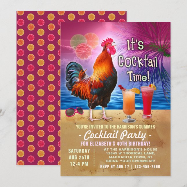 Cocktail Party Tropical Tupp Funny Birthday Inbjudningar (Fram/baksida)