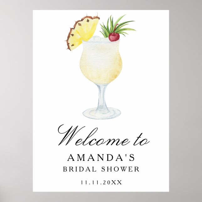Cocktail pineapple - bridal shower welcome sign poster (Framsidan)