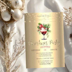 Cocktail Poinsettia Strängljus Guld Jul Inbjudningar