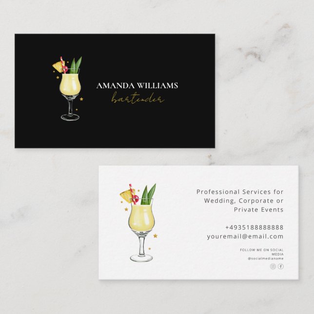 Cocktail Professionell Bartender-Affärskortet Visitkort (Fram/baksida)