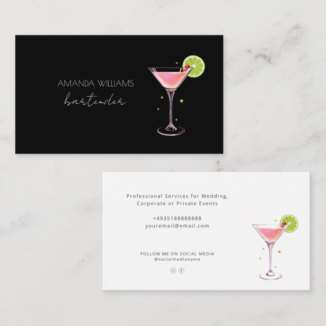 Cocktail Professionell Bartender-Affärskortet Visitkort (Fram/baksida)