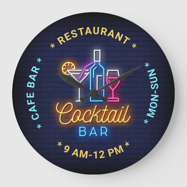 Cocktail Pub Neon Se illustration, Anpassningsbar  Stor Klocka (Framsida)