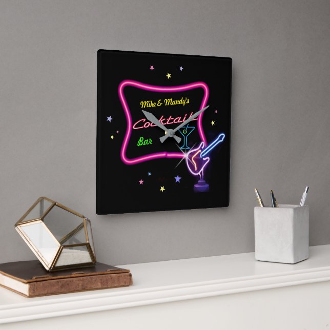 Cocktail-Pub-väggsluss Fyrkantig Klocka (Kontor)