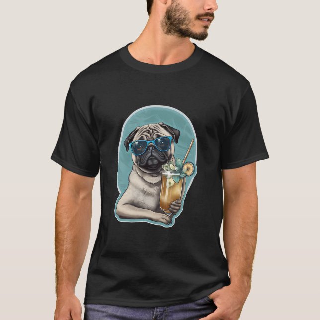 Cocktail Pug T Shirt (Framsida)