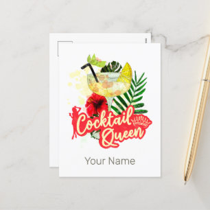Cocktail Queen Vintage Hen Bachelorette Party Helg Vykort