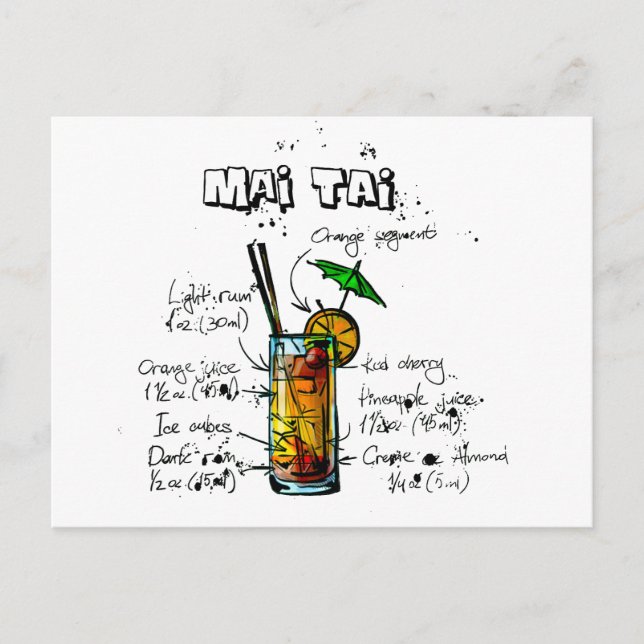 Cocktail Recipe Mai Tai Vykort (Framsida)