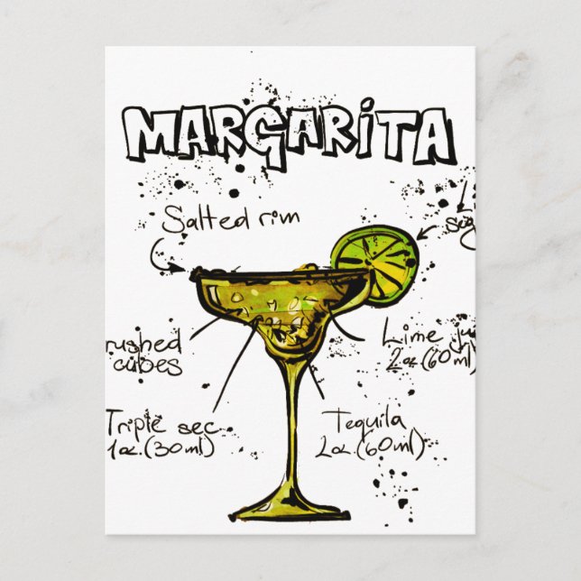 Cocktail Recipe Margarita Vykort (Framsida)