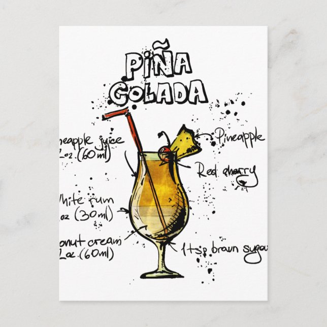 Cocktail Recipe Pina Colada Vykort (Framsida)