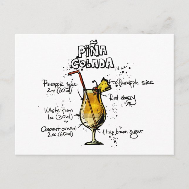 Cocktail Recipe Pina Colada Vykort (Framsida)