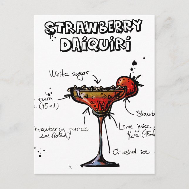 Cocktail Recipe Strawbeery Daiquiri Vykort (Framsida)