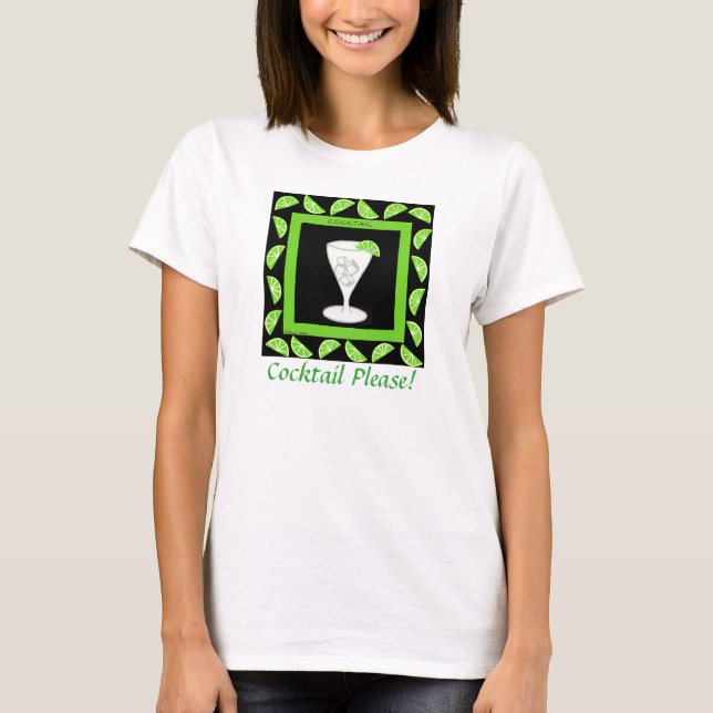 Cocktail Retro Drink Art Lime Slices Black T-shirt (Framsida)