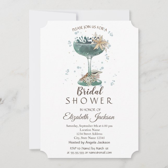 Cocktail Seashells Nautical Möhippa Inbjudningar (Framsida)