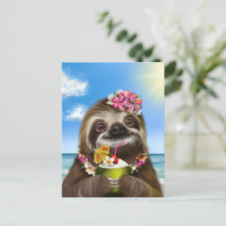 Cocktail Sloth på Beach Vykort