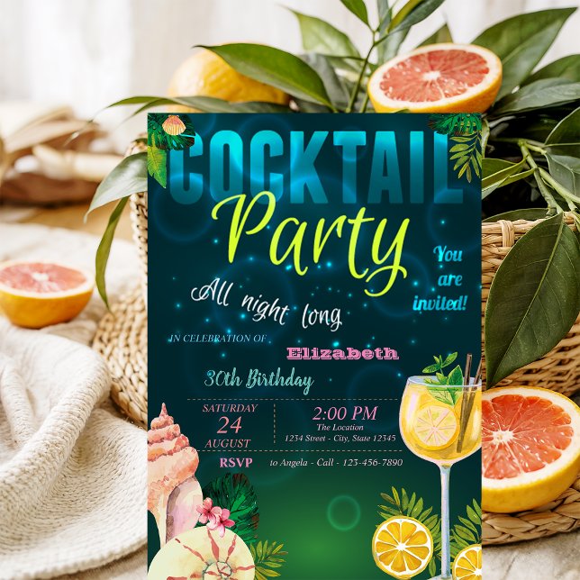 Cocktail,Snigelskal Sommar Födelsedagsfest Inbjudningar (Skapare uppladdad)