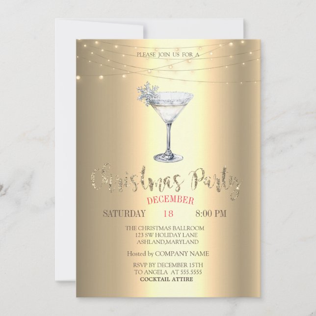  Cocktail Snöflinga Sladdljus Guld Jul  Inbjudningar (Framsida)