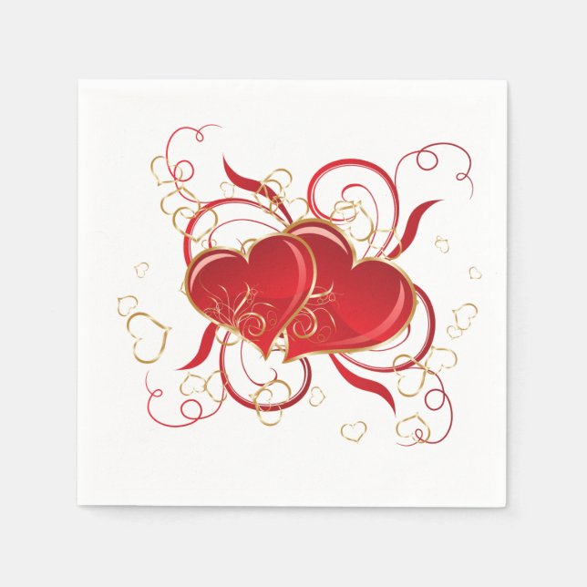 Cocktail Storlek Papper Napkins-Valentine Hearts Pappersservett (Framsidan)