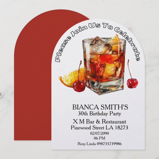 Cocktail Theme Adult Birthday   Inbjudningar (Fram/baksida)