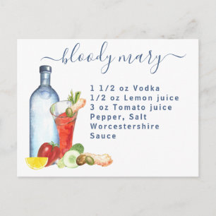 Cocktail Watercolor Recipe Mixed Drink Bloody Mary Vykort