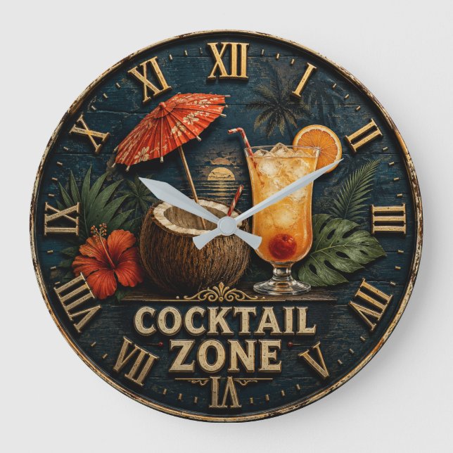 Cocktail Zone Tropical Tiki Bar  Stor Klocka (Framsida)