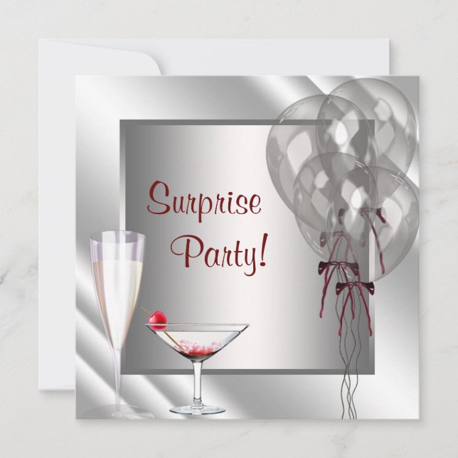 Cocktailballonger Röd överraskningsfest Inbjudningar (Framsida)