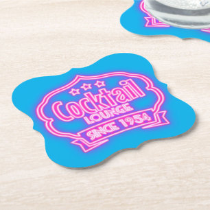 Cocktailbar vintage neonskylt sprit rosa blå underlägg papper