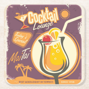 Cocktailbaraffisch Underlägg Papper Kvadrat