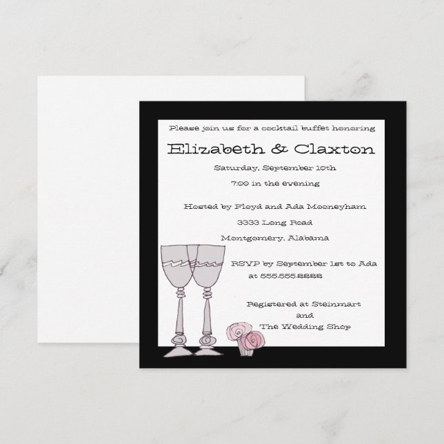 Cocktailbufféinbjudan i svart och vitt inbjudningar (Fram/baksida)